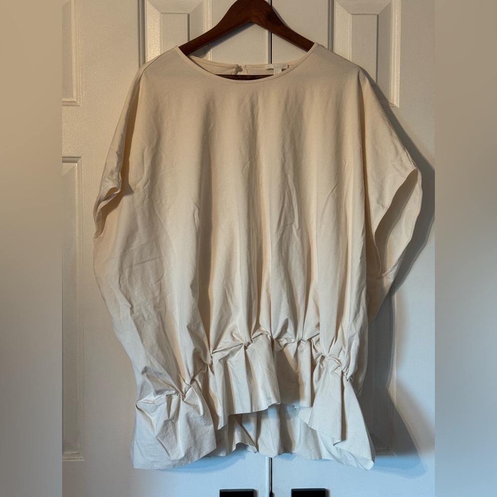 COS Cream Drawstring Hem Short Sleeve Tunic Top